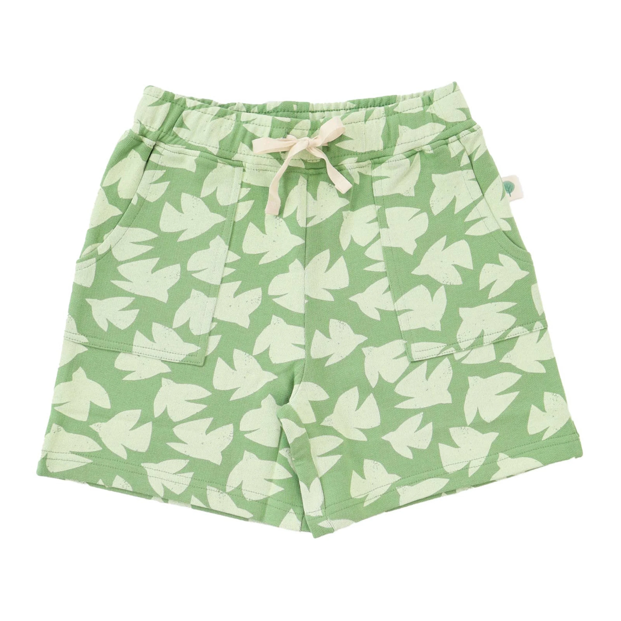 Kids' Cotton Shorts - Green Bird Print