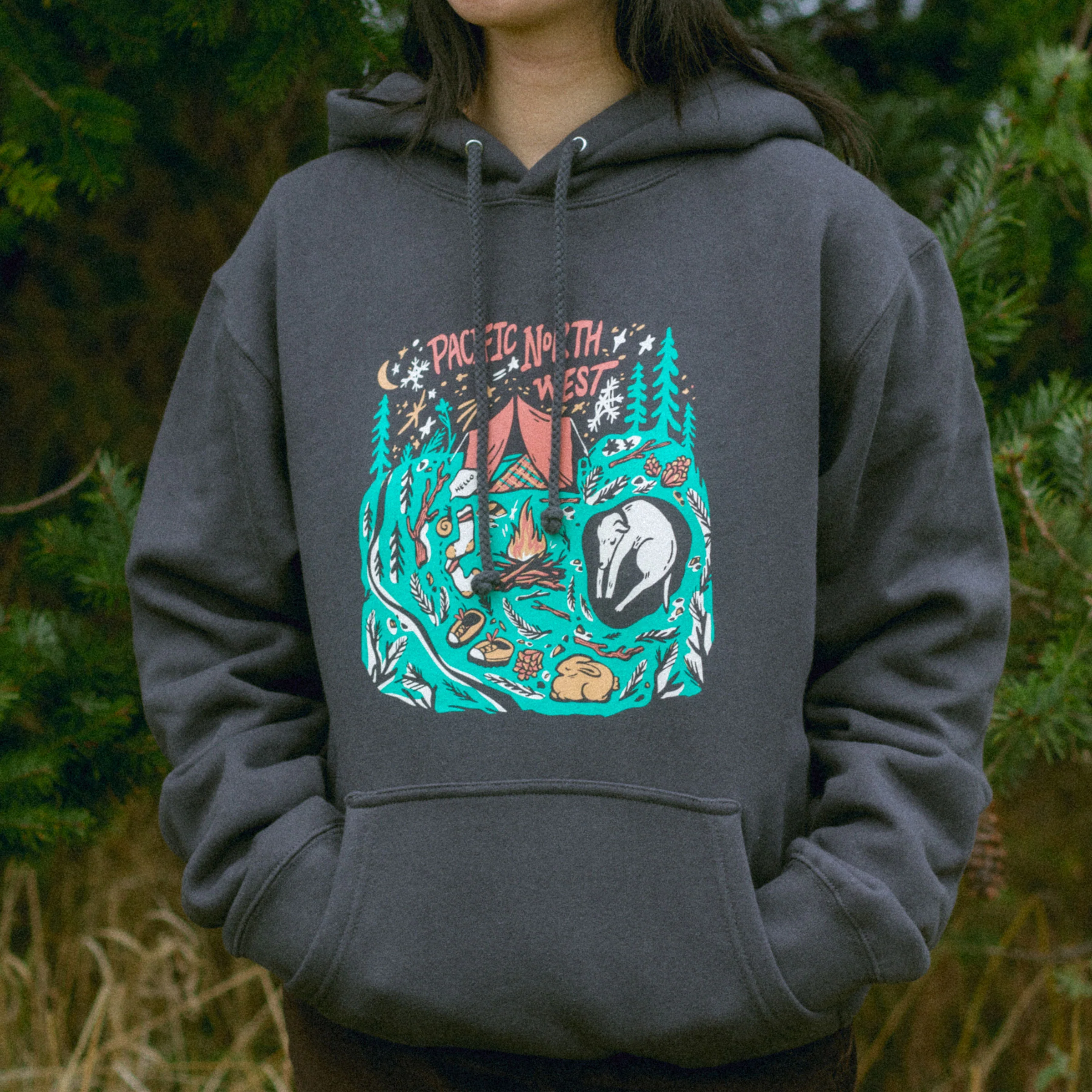 PNW Woodland Camp Hoodie (Grey) - Image 2